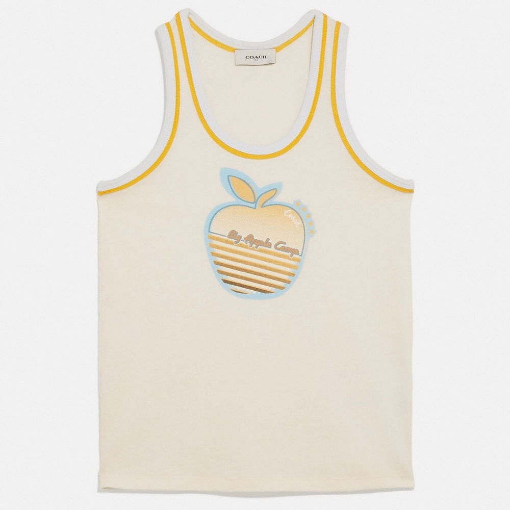COACH New York Apple Camp Graphic Jersey Tank Top NWT LG Cotton